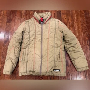Aspen Vintage Winter Ski Jacket Puffy Coat Khaki Tan Orange Black Embroidery Med - Picture 1 of 10