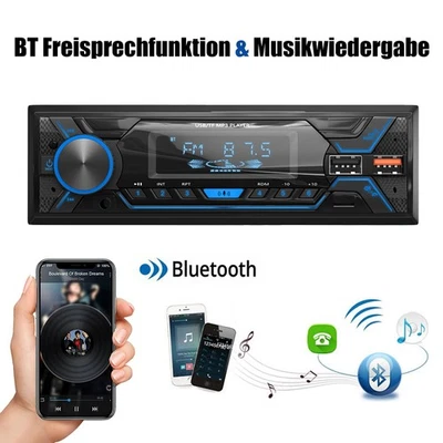 Autoradio 1DIN BT Mit Bluetooth Freisprech 7 Farben MP3 Player USB TF AUX FM - Bild 1 von 4