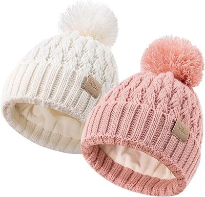 Gorros para bebé con paquete de 2, sombreros cálidos de invierno para niños y niñas, vellón infantil L Foto 1 de 4