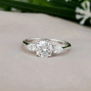 Lab Grown Diamond Engagement Ring 1.30Ct 18k White Gold Wedding Anniversary Gift - Picture 1 of 8