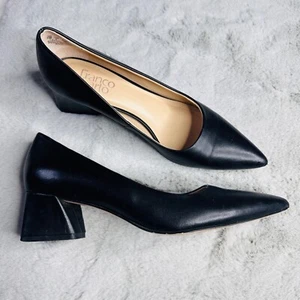 Franco Sarto Shoe Womens 8 Romi Pump Block Heel Leather Pointed Toe Black - Picture 1 of 9