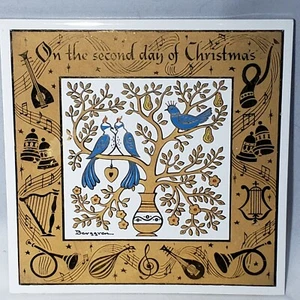 Vintage Berggren Zweiter Weihnachtstag 6" Untersetzer Fliese Rebhuhn Birne Gold geprägt - Bild 1 von 6