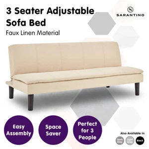 New Sarantino 3 Seater Sofa Bed Lounge Couch Modular Home Furniture Linen Beige - Picture 1 of 11