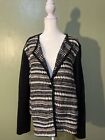 Chico?s 3 Sz L Black/White Cardigan 1 Button Long Sleeves ?Crochet Front