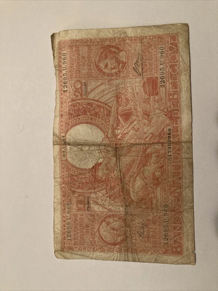 Belgium 100 Francs 20 Belgas 1944 Banknote (1 note) Vintage classic  - Image 1 of 4