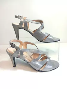 Stunning Peter Kaiser Snakeskin Leather Sandals Silver Cross Over Straps 3.75" H - Picture 1 of 6