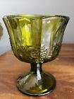 Vintage Indiana Glass Green Harvest Footed Candy Compote Dish Retro Abocado