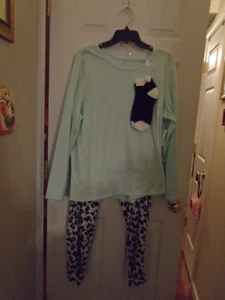 Croft & Barrow pajama set mint fleece top leopard bottoms with footies NWT XXL - Bild 1 von 2