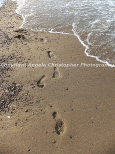 Original ACEO photo fine art print 2.5 x 3.5" FOOTPRINTS IN THE SAND beach waves - Picture 1 of 1