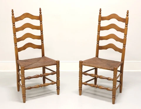 Mid 20th Century Maple Farmhouse Ladder Back Dining Side Chairs - Pair A Cover