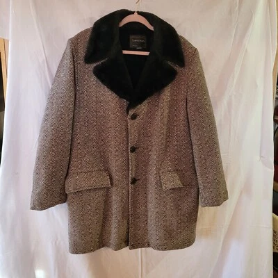 复古 Towncraft by JC Penny 70s 羊毛人造毛皮衬里男式正装外套 42 码 — 第 1/4 张图片