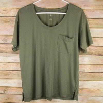 Lou & Grey Womens XS Olive Green Pima Cotton Oversized Pocket Tee Tshirt Top - Image 1 of 4
