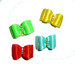 Dog hair small bows CLEARANCE pet grooming bow satin barrette clip or bands - Picture 1 of 4
