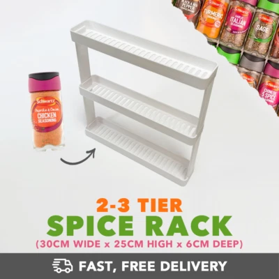3 Tier Spice Rack Jar Holder Kitchen Storage Cupboard - Black / White - Image 1 of 2