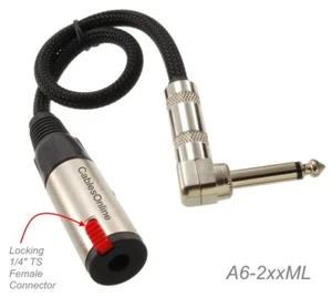 1/4" Right-Angle Mono TS Male to Locking Female Instrument Audio Extension - Picture 1 of 3