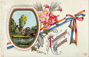Cartolina Antica Patriottica Ringraziamento Auguri Bandiera Turchia in rilievo - 1911 - Foto 1 di 2