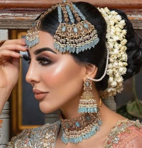 Nuevo conjunto de pendientes gargantilla joyería nupcial indio paquistaní bengalí Tikka Jhummar - Imagen 1 de 28