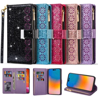 Zip Wallet Case Glitter Leather Flip Cover For Samsung S20 Ultra S25 + S10 Lite - Image 1 of 4