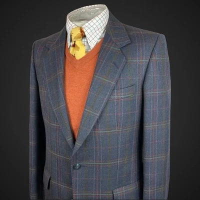 Reid & Taylor Tweed Jacket 38R Blazer Sport Coat Navy Blue Check Magee Wool - Image 1 of 4