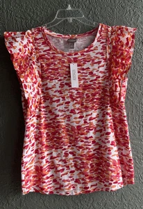 NWT Chicos Orange Ruffle Top Blouse Shirt Flutter Short Sleeve Sz 1 (M) - Picture 1 of 5