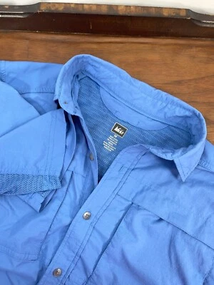 Camisa REI Ventilada Manga Corta Elastizada Senderismo Camping Pesca Azul Para Hombres Med Foto 1 de 4