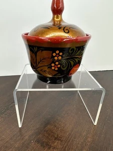 Vintage Russian USSR Trinket Box Lidded Jar Lacquer Khokhloma Hand Painted - Picture 1 of 3