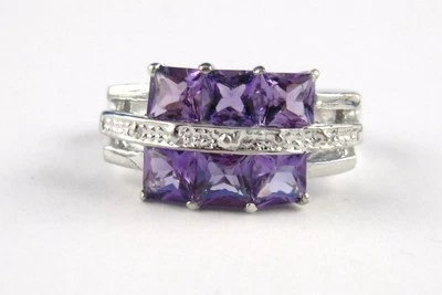 L77 AMETISTA ANELLO PRINCIPESSA LEVIGATA 1,38 Ct rhodiniertes argento moderno - Immagine 1 di 3