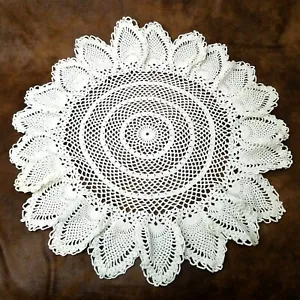 Hand Crocheted Flower Petal Console Bowl Centerpiece Doily White 20" Circles A - Picture 1 of 5