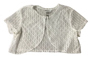 Bonnie Jean: White Cardigan Open Knit Short Sleeve, Size 14 1/2 - Picture 1 of 7