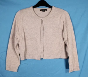 ACROBAT Gray Beige WOOL CASHMERE SILK Hook & Eye CROP CARDIGAN SWEATER Sz M - Picture 1 of 4