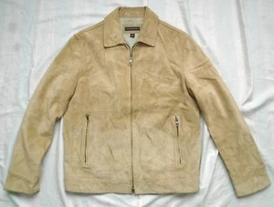 Vintage 00s (2003) Banana Republic Mens Small Suede Jacket Beige Zip - Picture 1 of 15