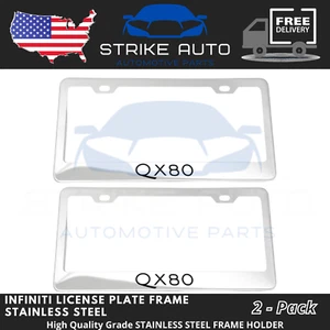 2x Black Logo Stainless Steel License Plate Frame Holder New For Infiniti QX80 - Picture 1 of 1