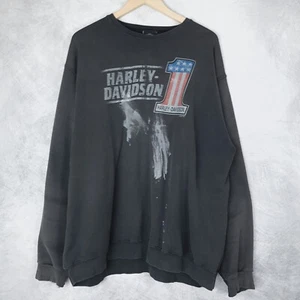 Harley Davidson Sweatshirt Mens 2XL Black Crewneck Faded Distressed Maine - Picture 1 of 24