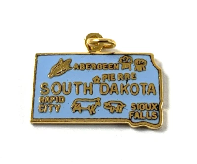 South Dakota State Charm Esmalte | Latón | Azul | 1/2" | Nuevo Stock Antiguo Foto 1 de 2