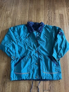 Vintage Teal Nautical Marine Striped Boat Coat Jacket Reversible CS Essentials - Picture 1 of 10