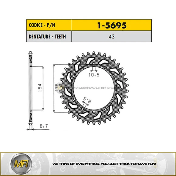 FOR HONDA CB 1000 R - ABS FROM 2008 TO 2017 STEEL REAR SPROCKET 530 - 43 TEETH — 第 1/1 张图片