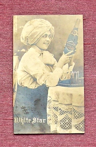 WHITE STAR STRAWBERRY SODA ADVERTISING WOMAN WITH BOTTLE SEPIA REAL PHOTO - Picture 1 of 2