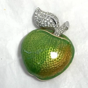 Broche prendedor SWAROVSKI esmalte verde cristal transparente manzana logotipo cisne - Imagen 1 de 11
