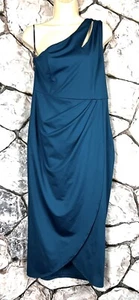 ZALALUS Size L DEEP BLUE Faux Wrap One-Shoulder BODYCON KNIT DRESS NWT - Picture 1 of 12