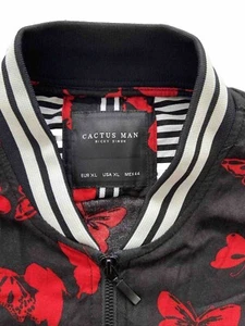 Cactus Man Ricky Singh Bomberjacke XL rot schwarz Stretch Schmetterlinge Full Zip - Bild 1 von 13