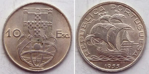 Portugal 10 Escudos 1955 Silber Karavelle UNC - Bild 1 von 1