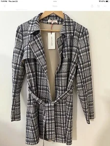 Anthropologie SOLITAIRE Vegan Suede Plaid Belted Coat Wm’s Large NWT Free Ship - Picture 1 of 5