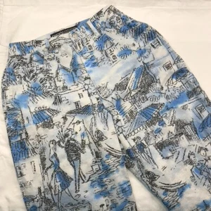 Pantalones de mezclilla para mujer Chicos con estampado de mezclilla azul blanco capri pierna ancha talla 0 - Imagen 1 de 9