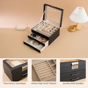 GOXIFACHOY 3 Layers Jewelry Box Organizer Large Capacity Ring Earring Necklace - Picture 1 of 7