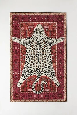 Octavia Leopard Red Modern Hand-Tufted 100% Wool Area Rug Carpet 5x8 8x10 10x14 - Image 1 of 4