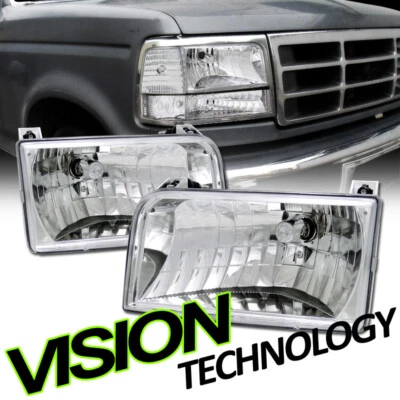Faros deportivos Len cromados transparentes para Ford F150 Bronco 92-96 KS Foto 1 de 2