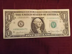 OLD RARE SERIES 1981 $1 ONE DOLLAR BILL - SERIAL NUMBER K 63038047 D - Picture 1 of 3