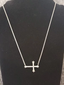 UNBRANDED Bling Crystal Horizontal Cross Necklace Silver Plated - Picture 1 of 3