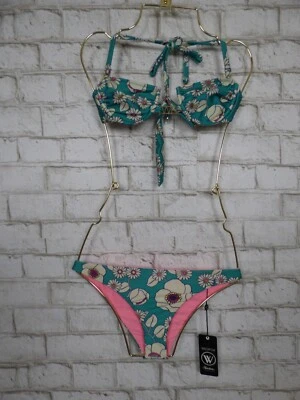 $156 Wildfox Esmeralda Floral Bikini Top y Conjunto de Parte Inferior de Bikini Reversible S W260 Foto 1 de 4