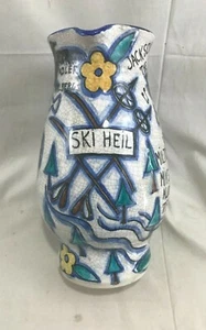 Great Orig. 1938 Alpine Skiing Hand Painted Pottery Water Jug Jackson NH 11" - Picture 1 of 12
